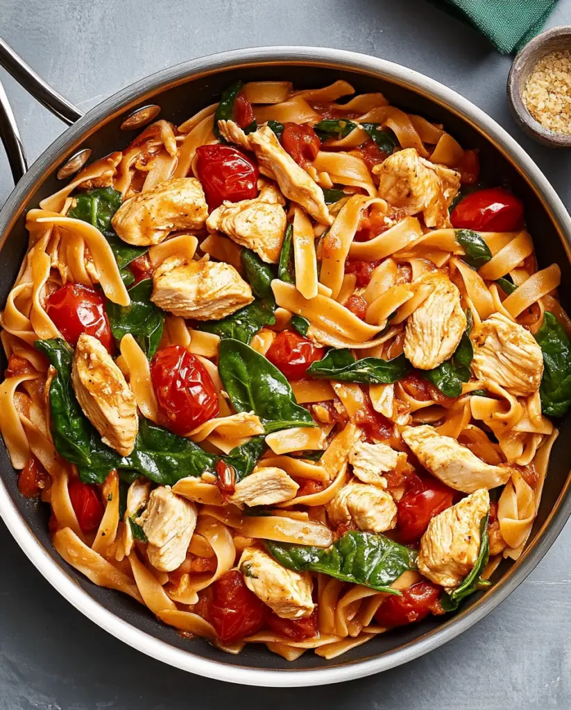 One-Pan Tomato & Spinach Chicken Pasta
