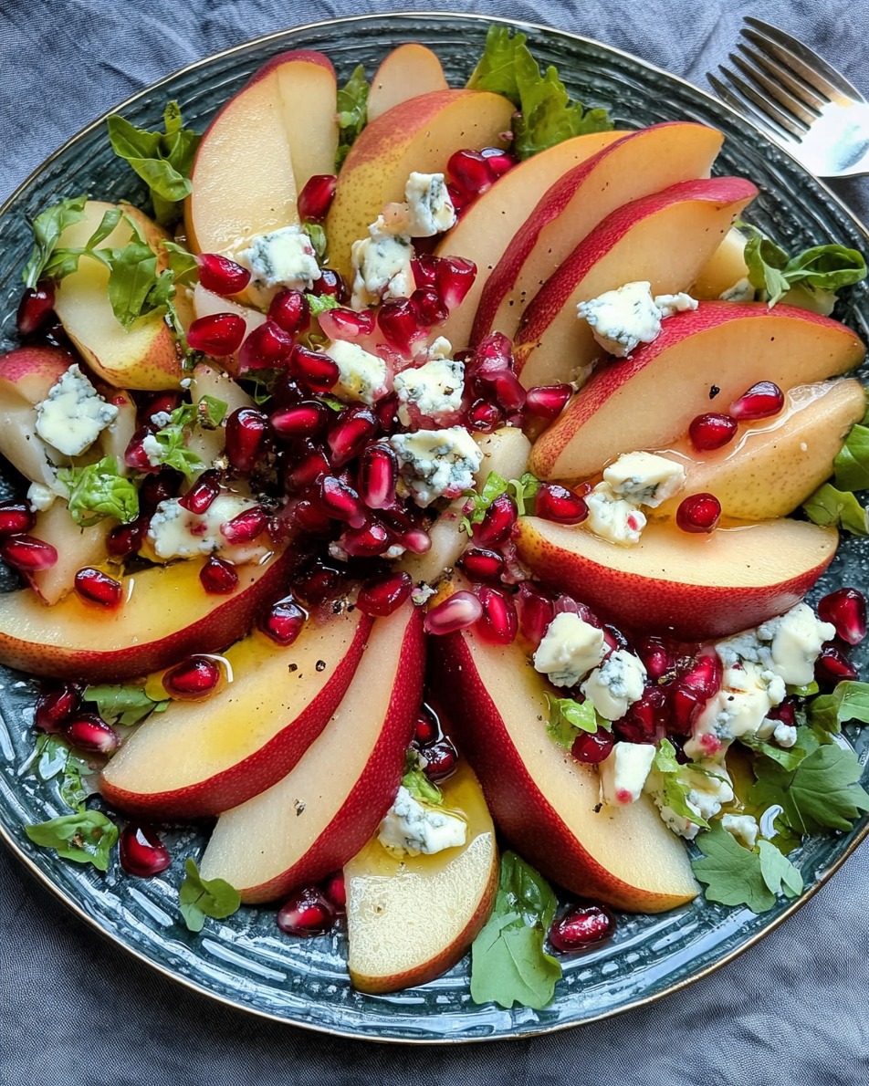 Red Pear, Pomegranate, and Gorgonzola Salad