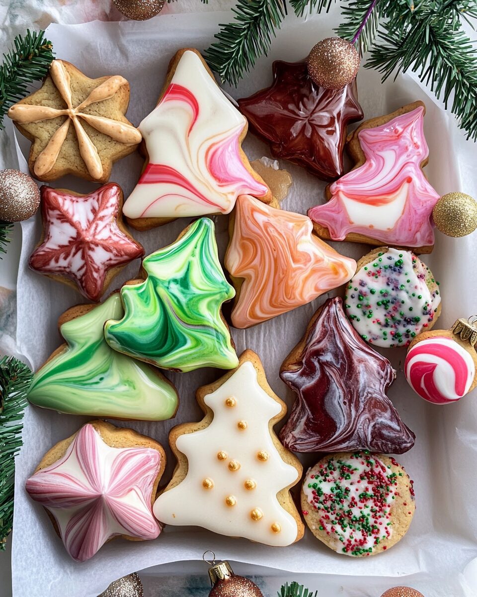 Mini Marbled Christmas Tree Cookies