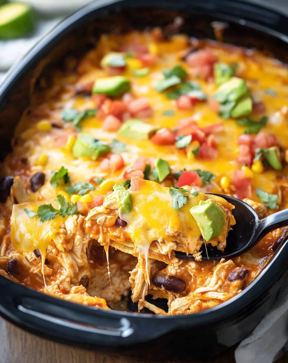 Crockpot Chicken Enchilada Casserole
