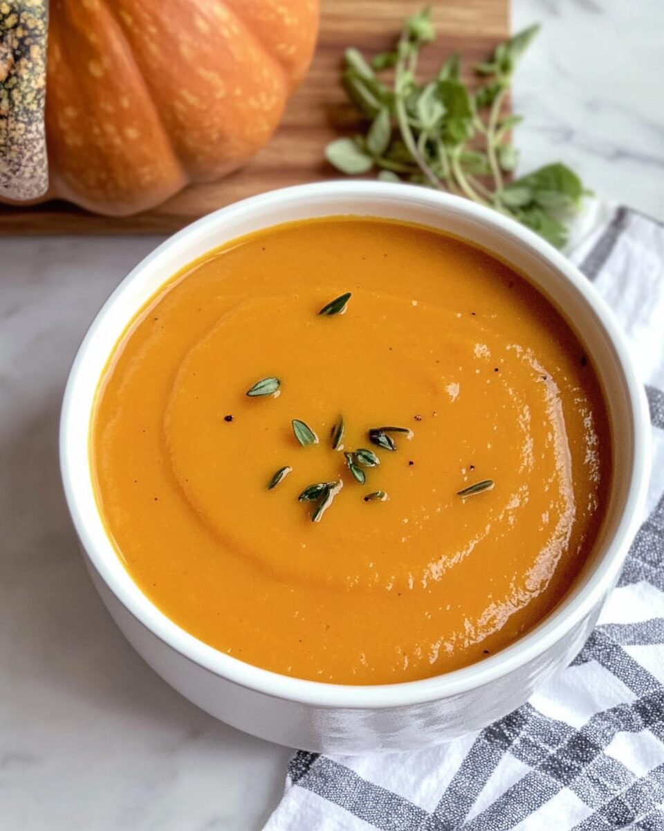 Pumpkin Soup with Roasted Garlic and Herbs