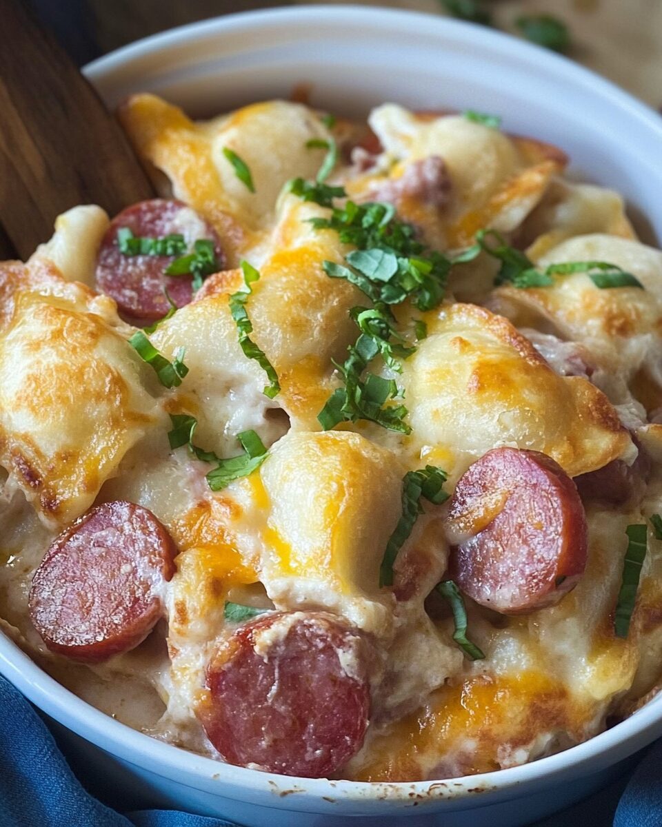 Crockpot Pierogi Casserole with Kielbasa