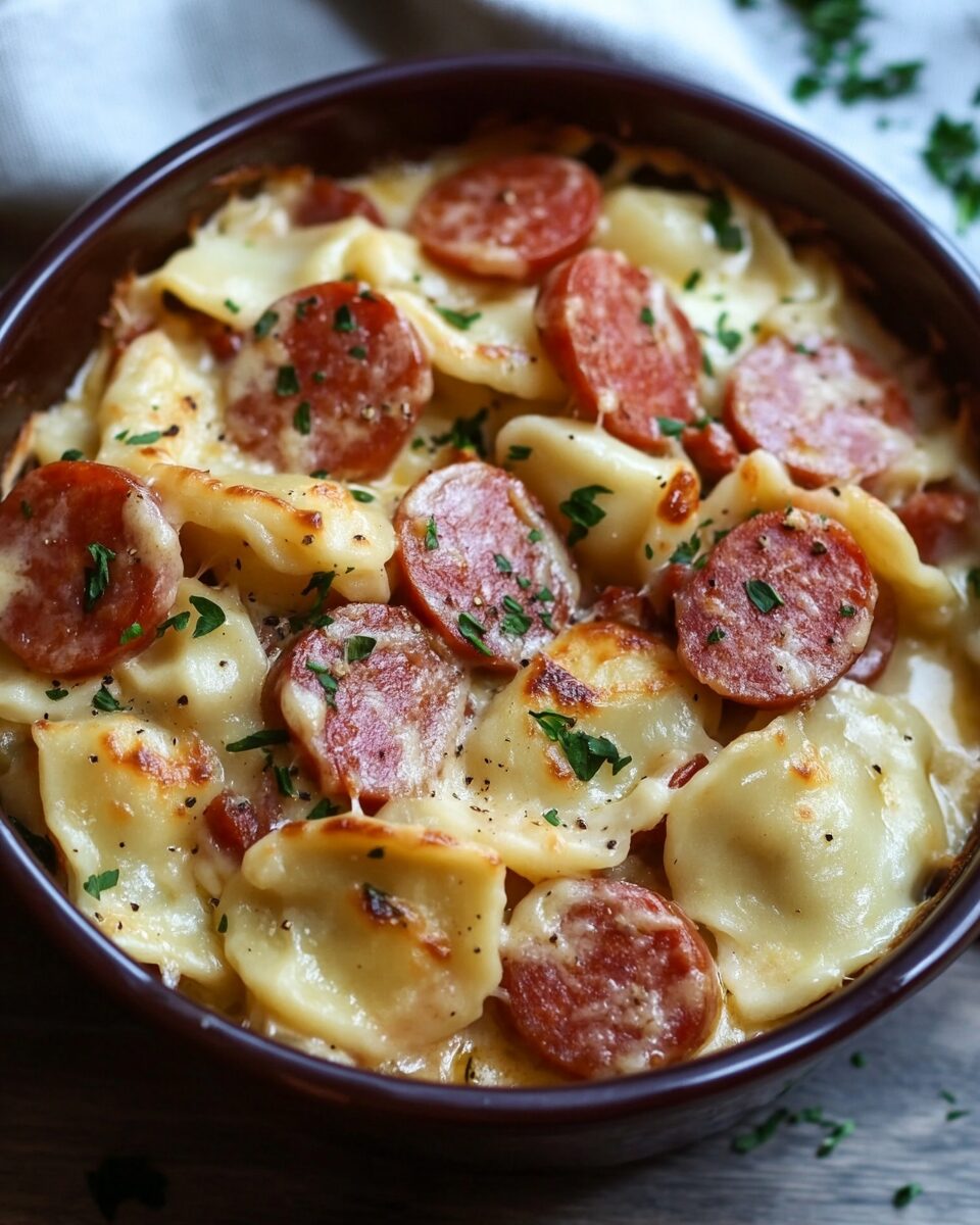 Crockpot Pierogi Casserole with Kielbasa