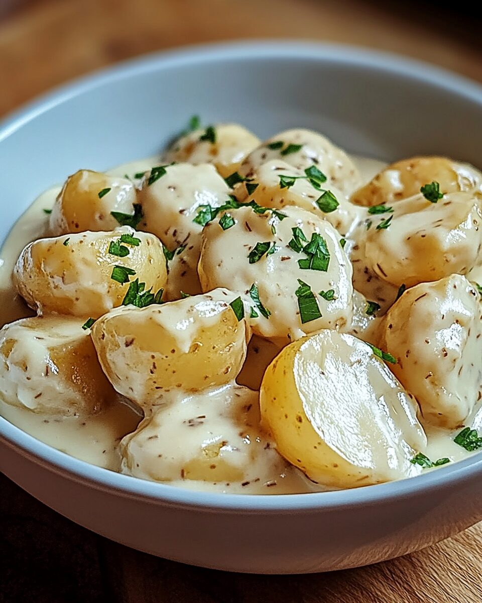 Creamy Garlic Sauce Baby Potatoes