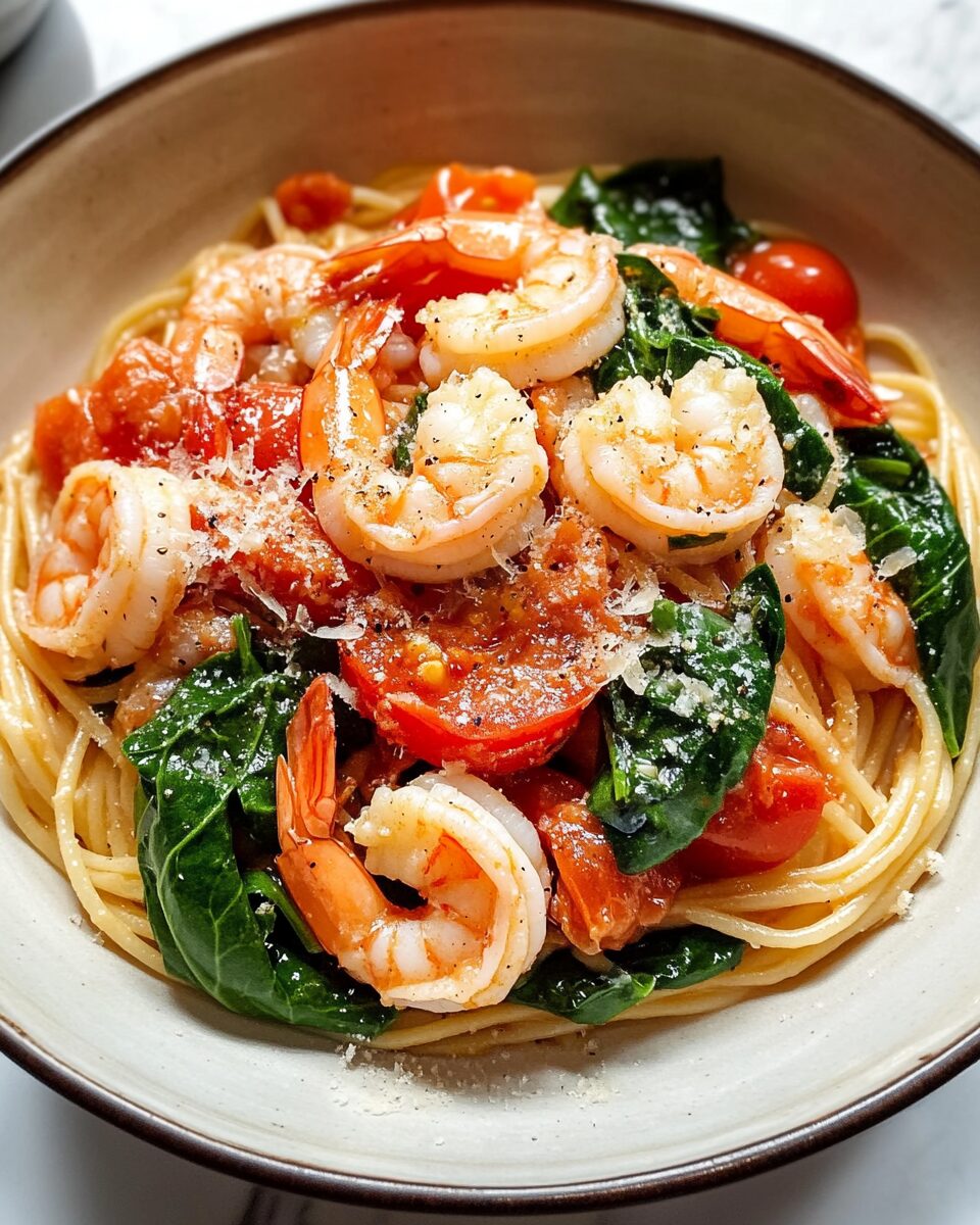 Tomato Spinach Shrimp Pasta