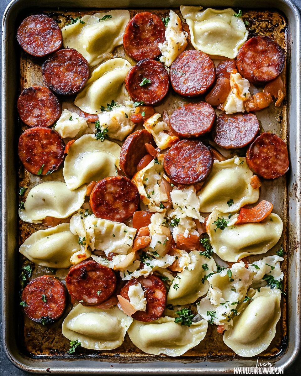 Sheet Pan Kielbasa and Pierogies
