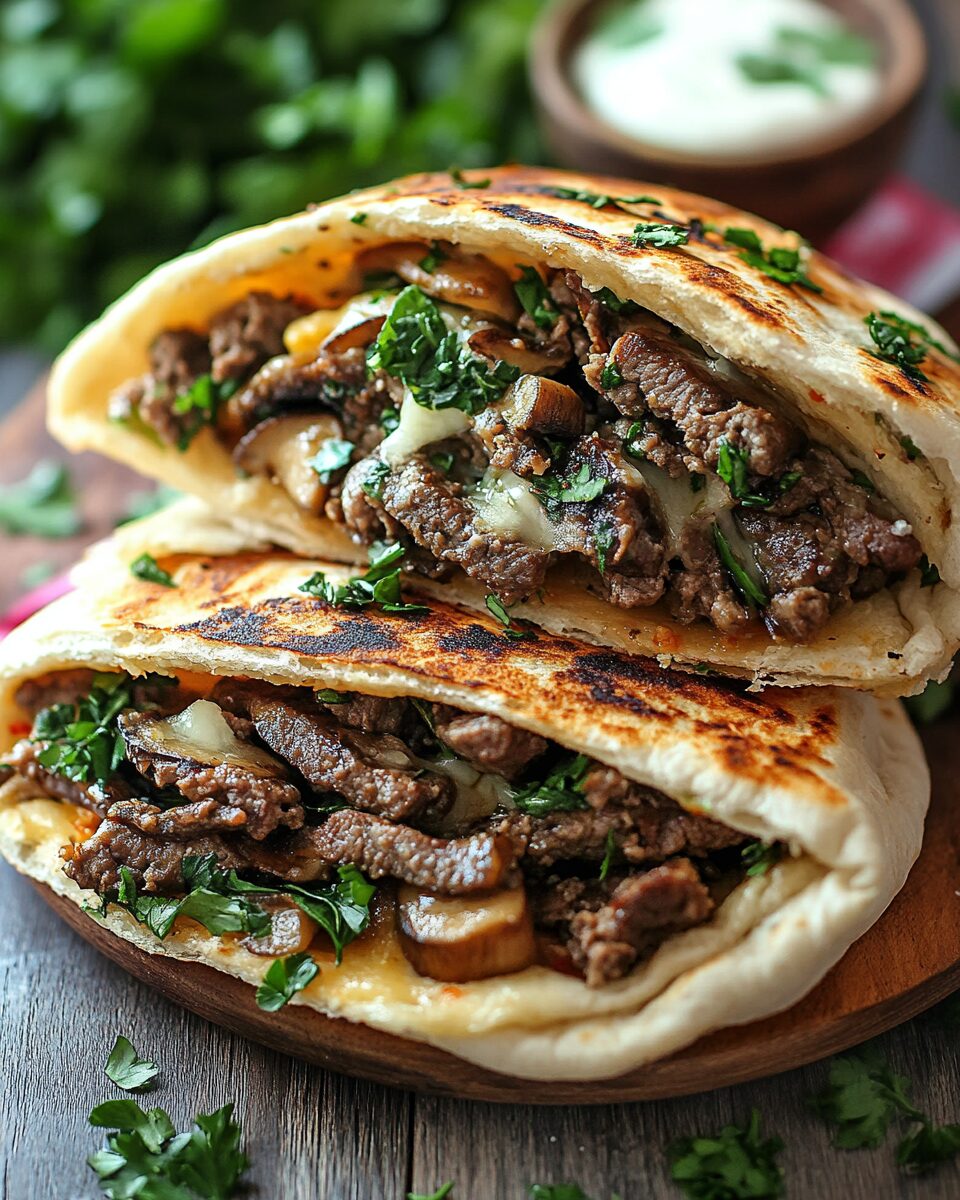Cheesy Beef and Mushroom Pita Pockets