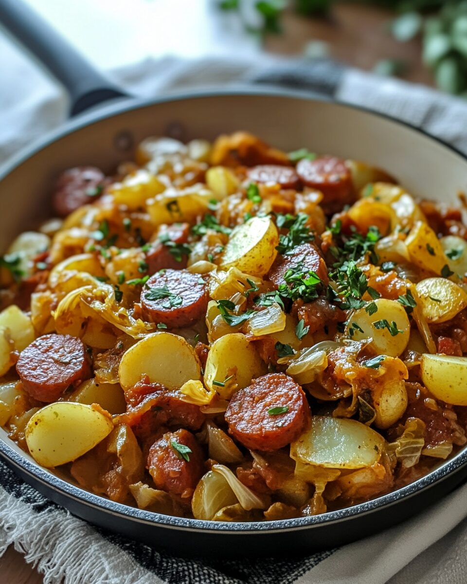 Polish Kielbasa Cabbage Potato Skillet