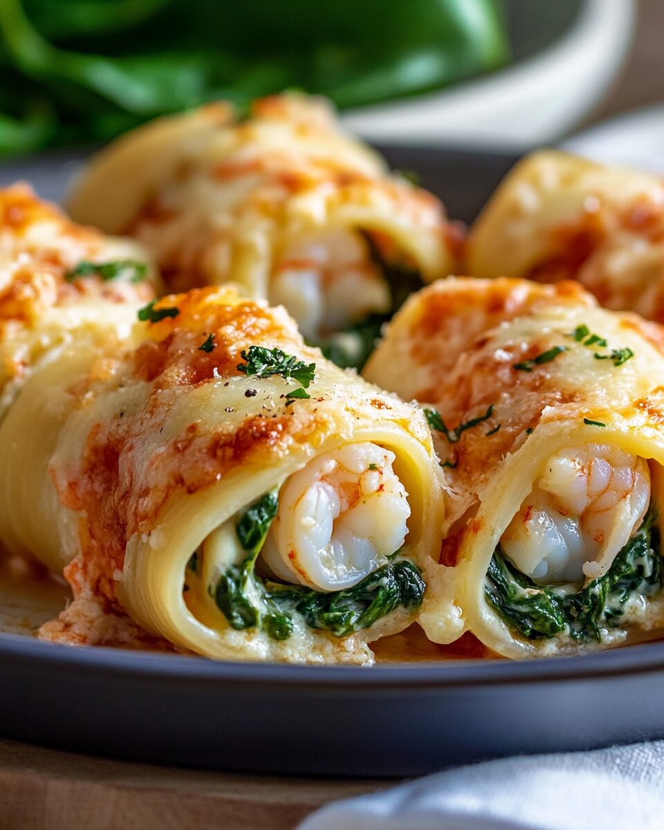 Shrimp and Spinach Stuffed Pasta Rolls