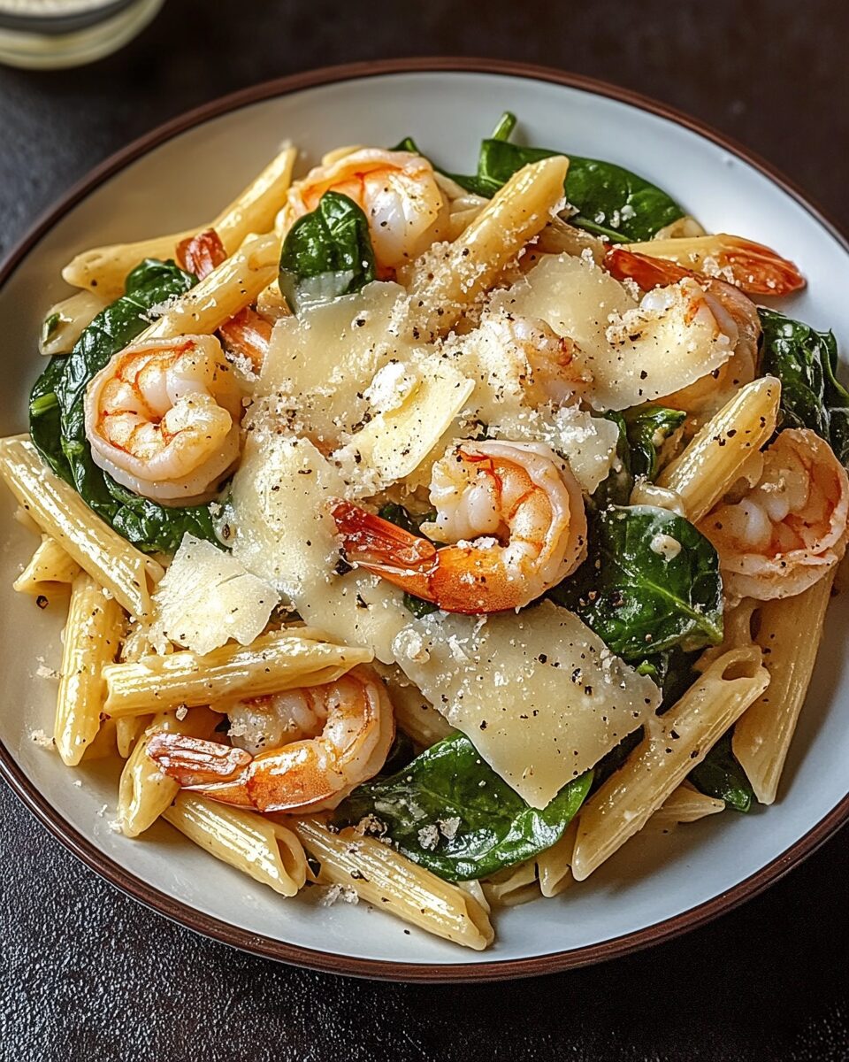 Cheese Shrimp Penne Pasta with Spinach