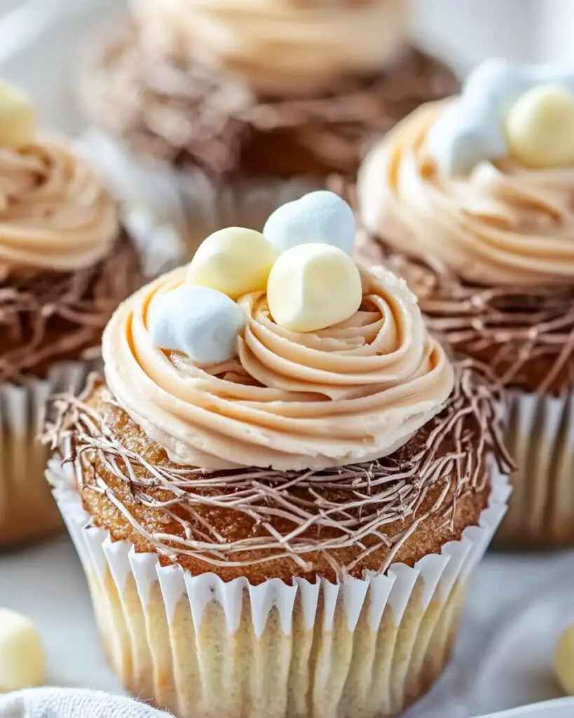 Marshmallow-Filled Bird’s Nest Cupcakes