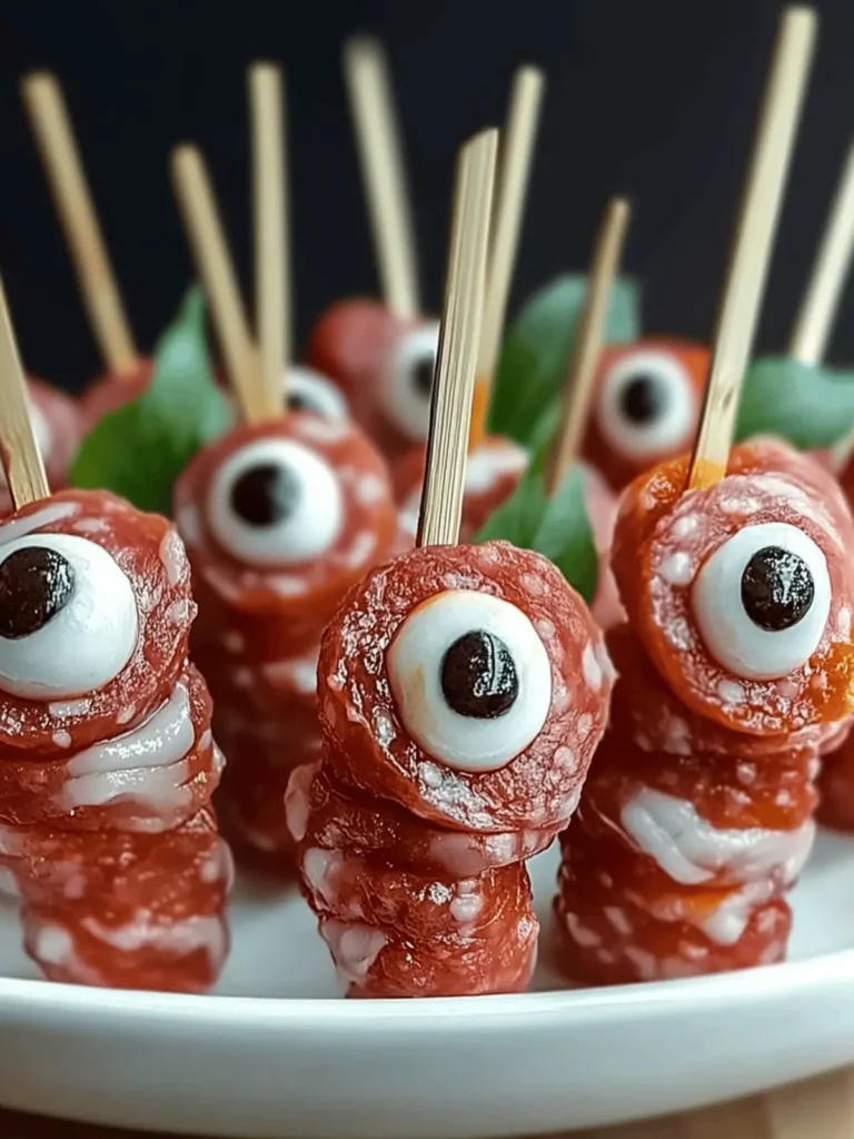 Creepy Skewered Salami Eyeballs