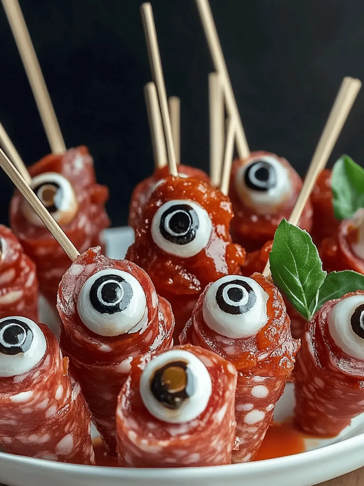 Creepy Skewered Salami Eyeballs