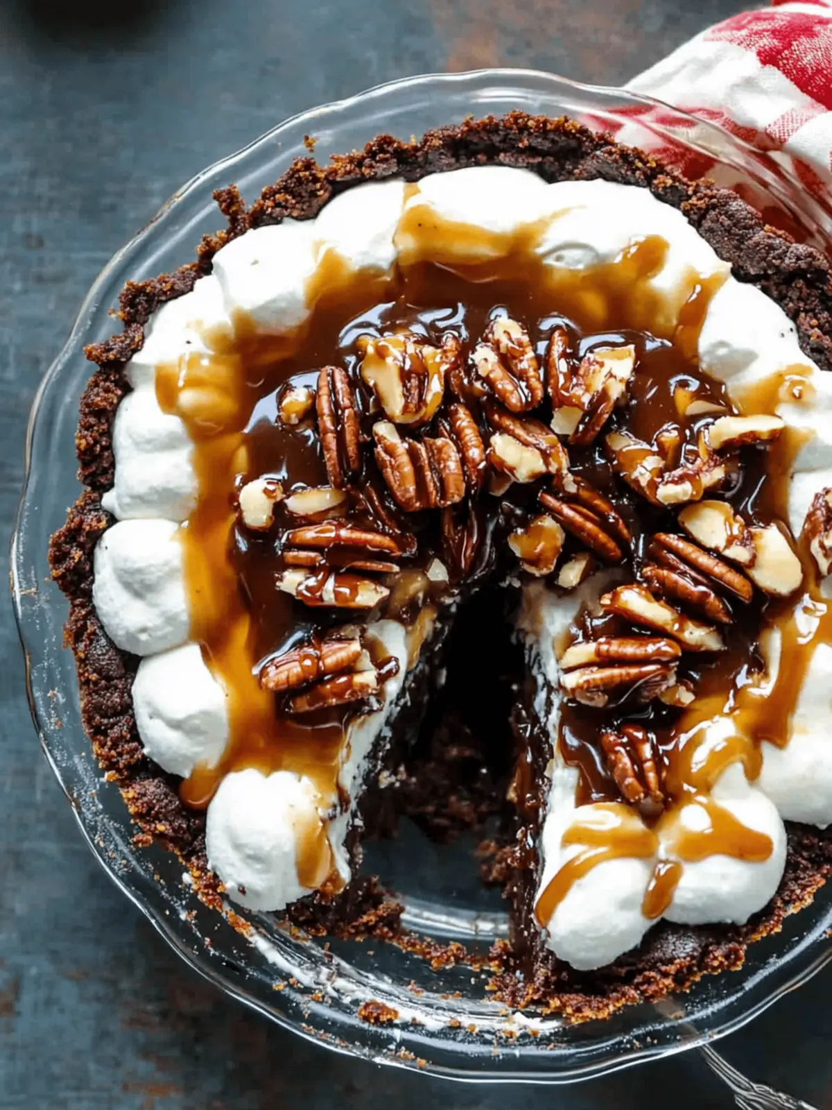 Caramel Turtle Brownie Pie