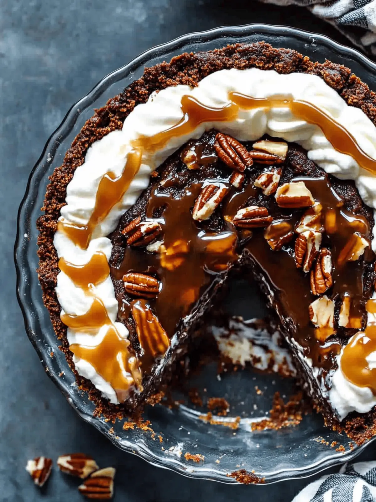 Caramel Turtle Brownie Pie