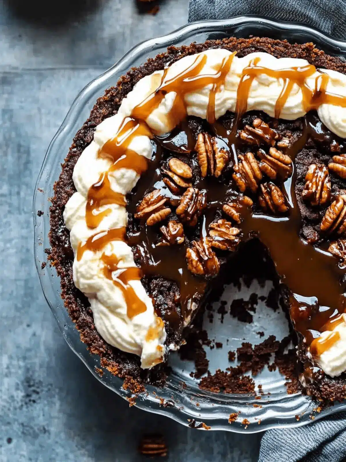 Caramel Turtle Brownie Pie