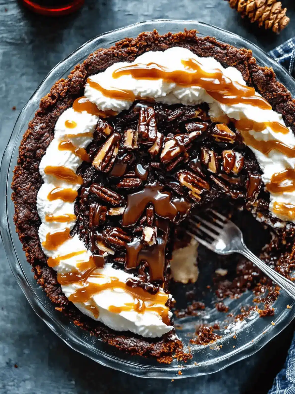 Caramel Turtle Brownie Pie