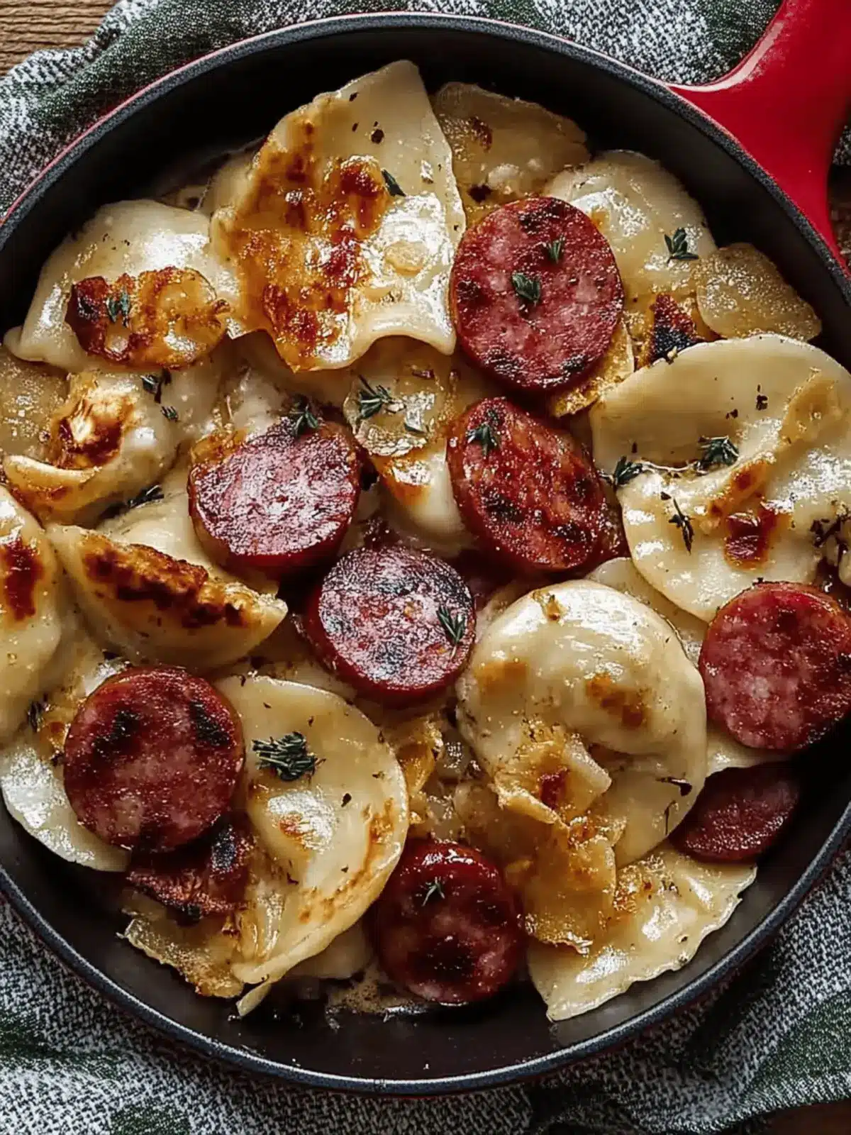 Savory Pierogies and Kielbasa with Caramelized Onions 2 Pierogies and Kielbasa