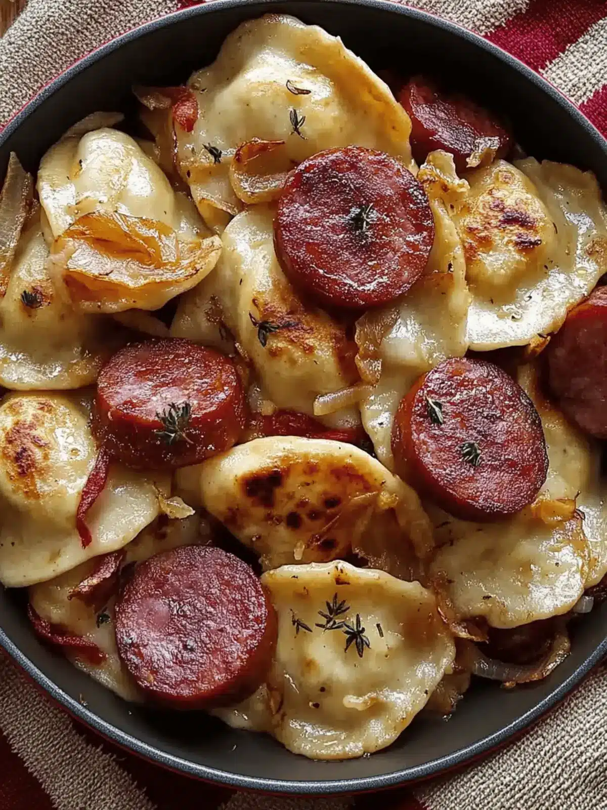 Savory Pierogies and Kielbasa with Caramelized Onions 3 Pierogies and Kielbasa