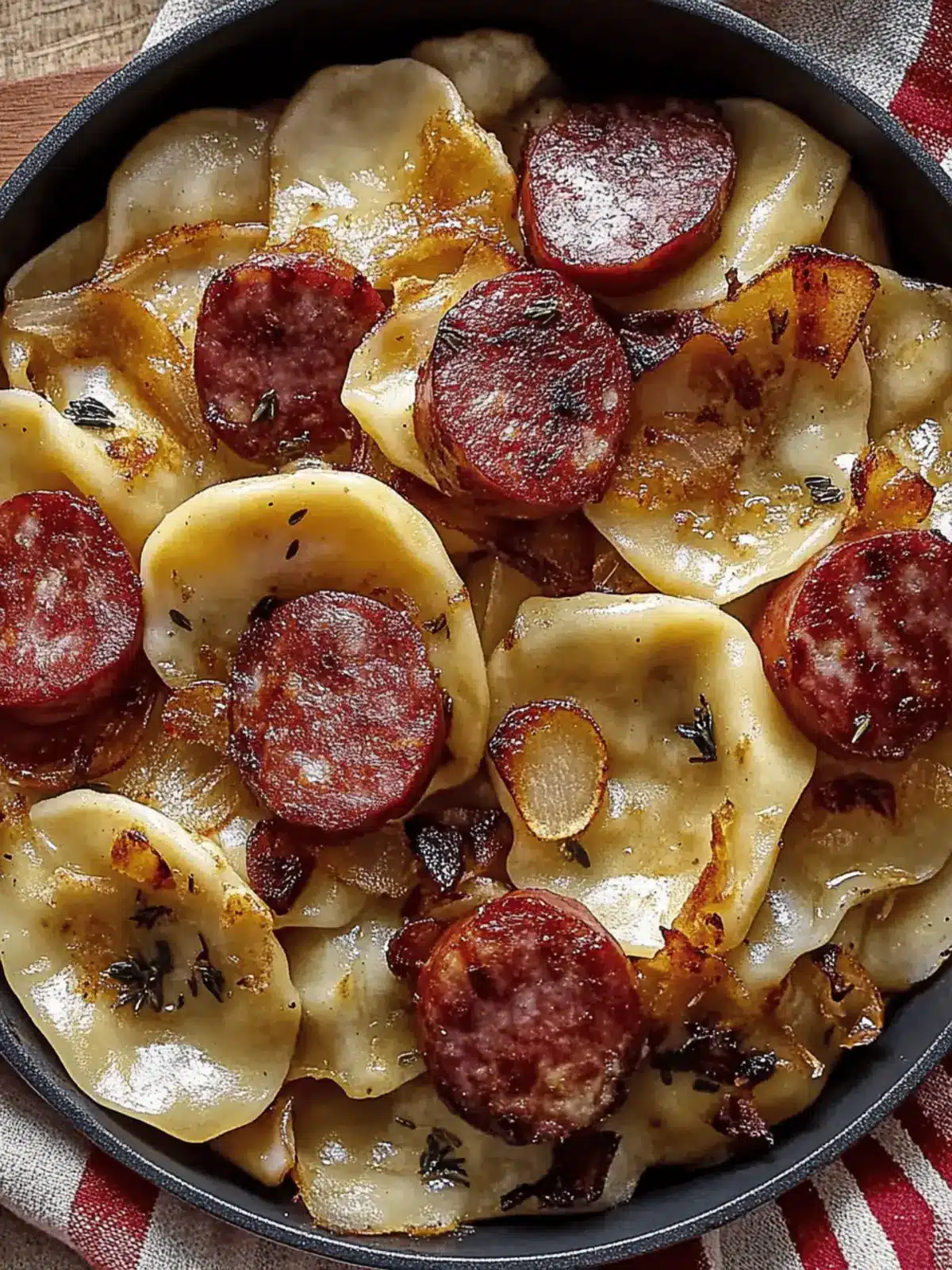Savory Pierogies and Kielbasa with Caramelized Onions 4 Pierogies and Kielbasa