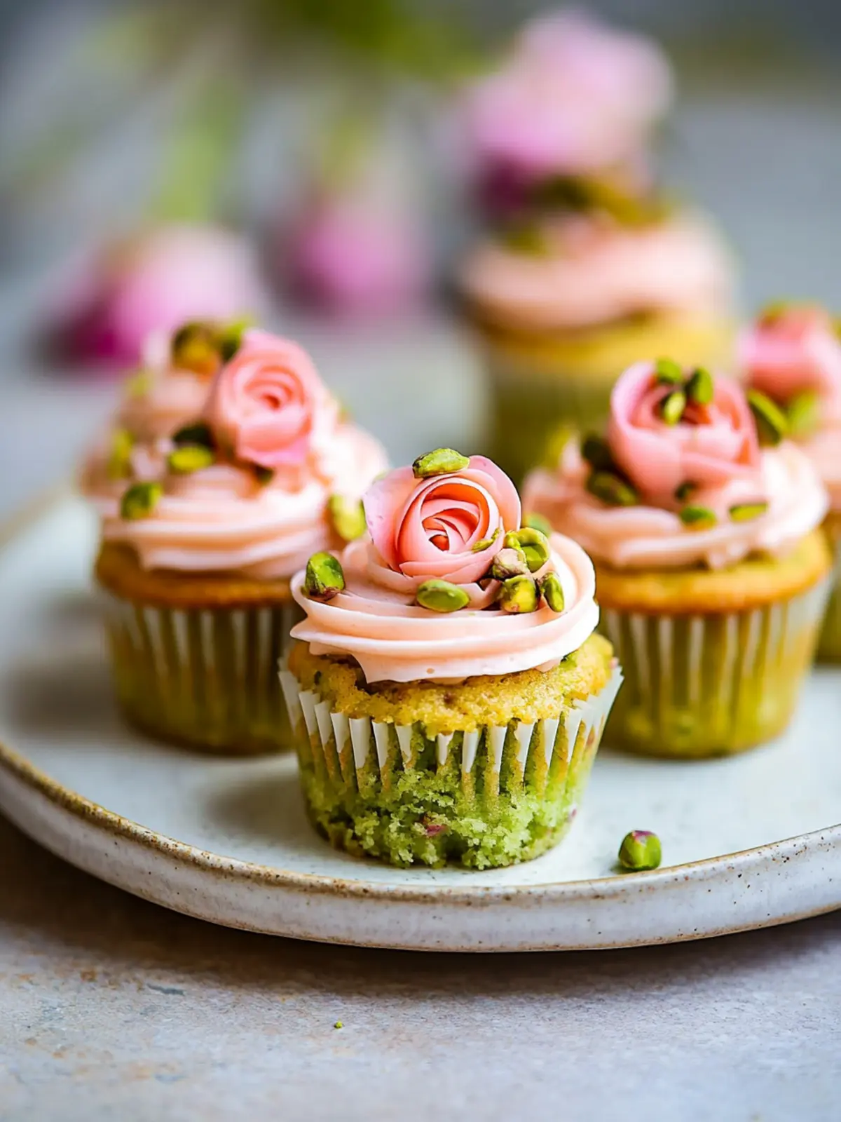 Vegan Mini Rose Pistachio Cupcakes for Sweet Celebrations 4 Vegan Mini Rose Pistachio Cupcakes