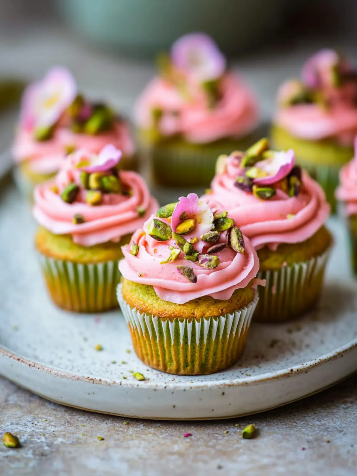 Vegan Mini Rose Pistachio Cupcakes for Sweet Celebrations 2 Vegan Mini Rose Pistachio Cupcakes