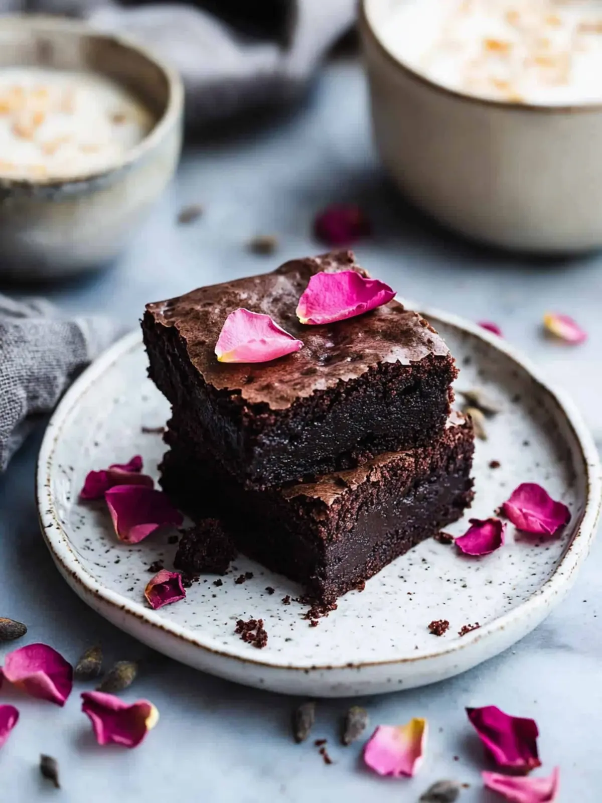 Delicious Grey Brownies with Rose Petals for Sweet Romance 2 Grey Brownies with Rose Petals