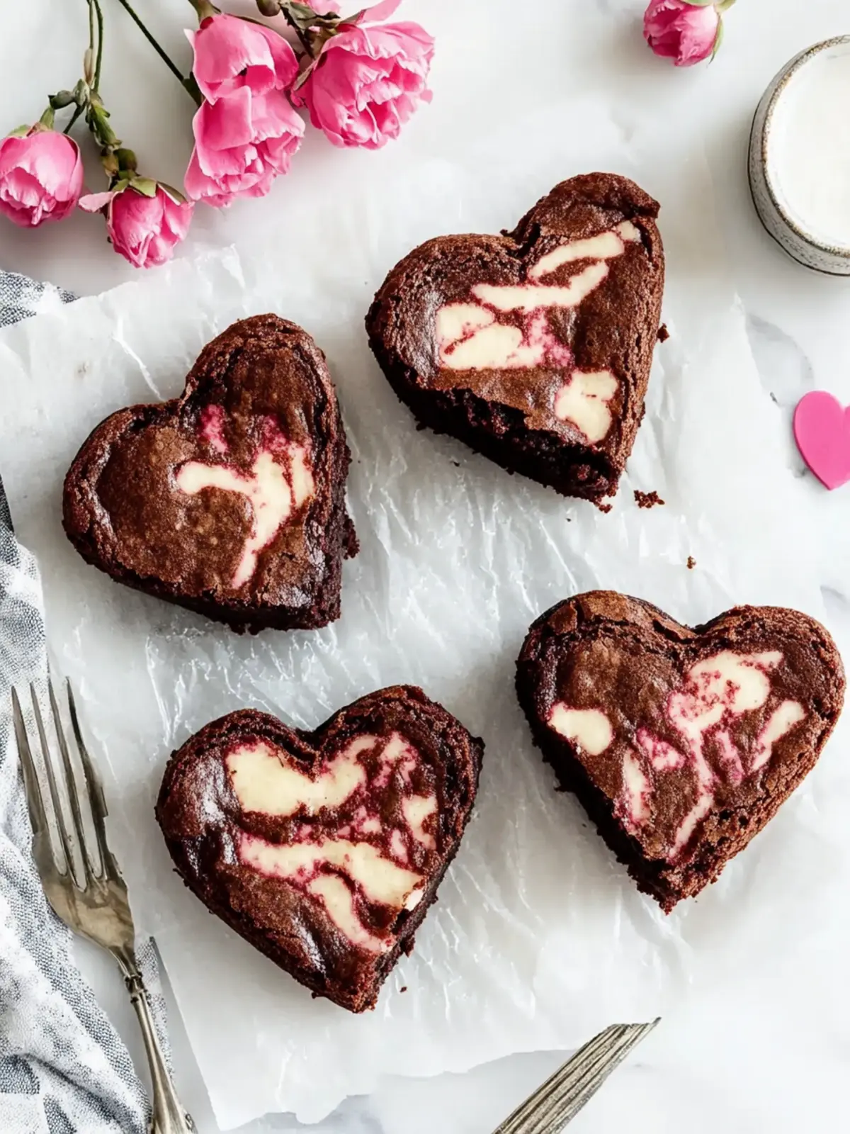 Heart Shaped Brownies with Raspberry Swirl – Love in Every Bite 4 Heart Shaped Brownies