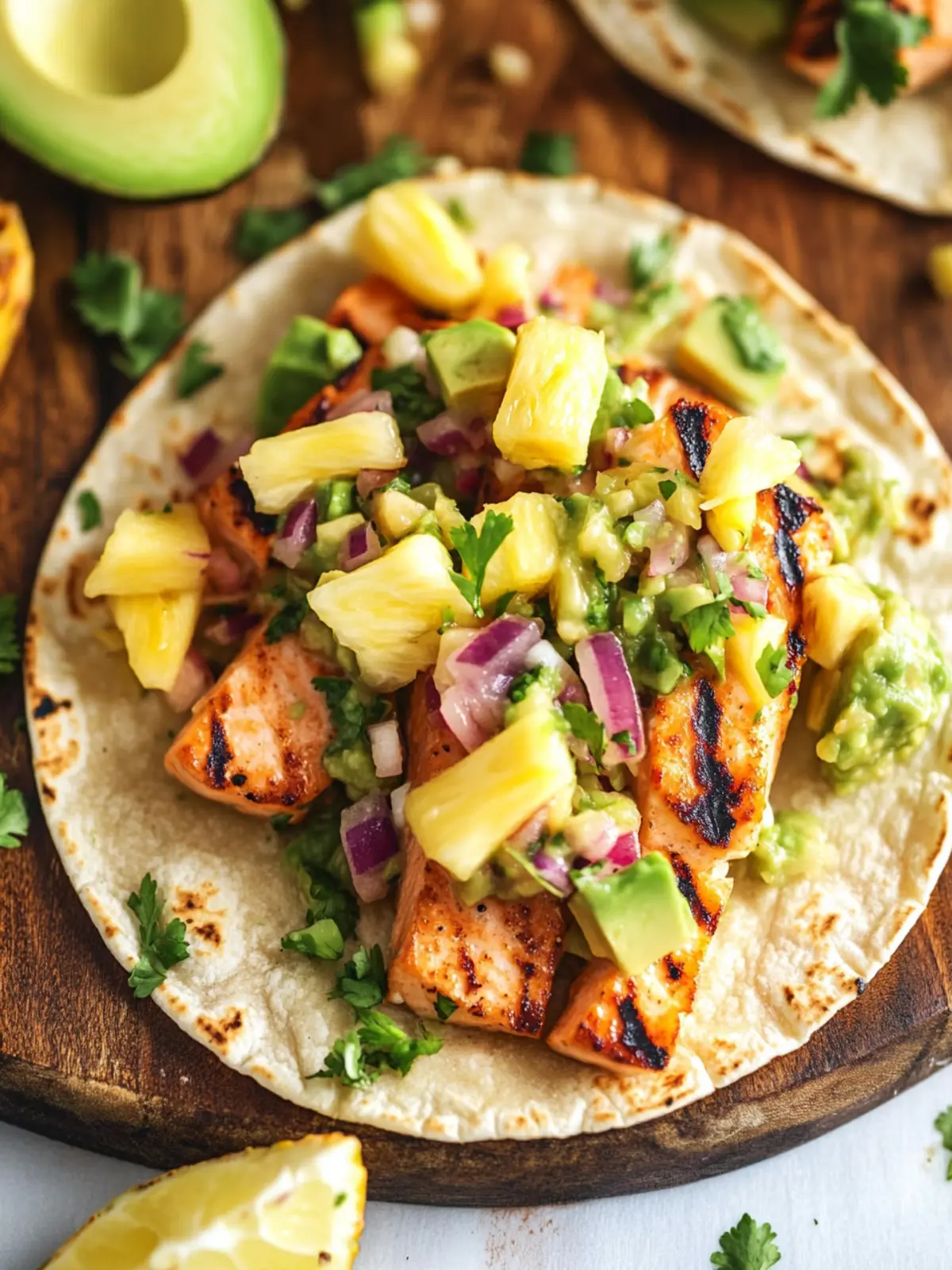 Savory Salmon Tacos with Refreshing Pineapple Avocado Salsa 5 Salmon Tacos & Pineapple Avocado Salsa