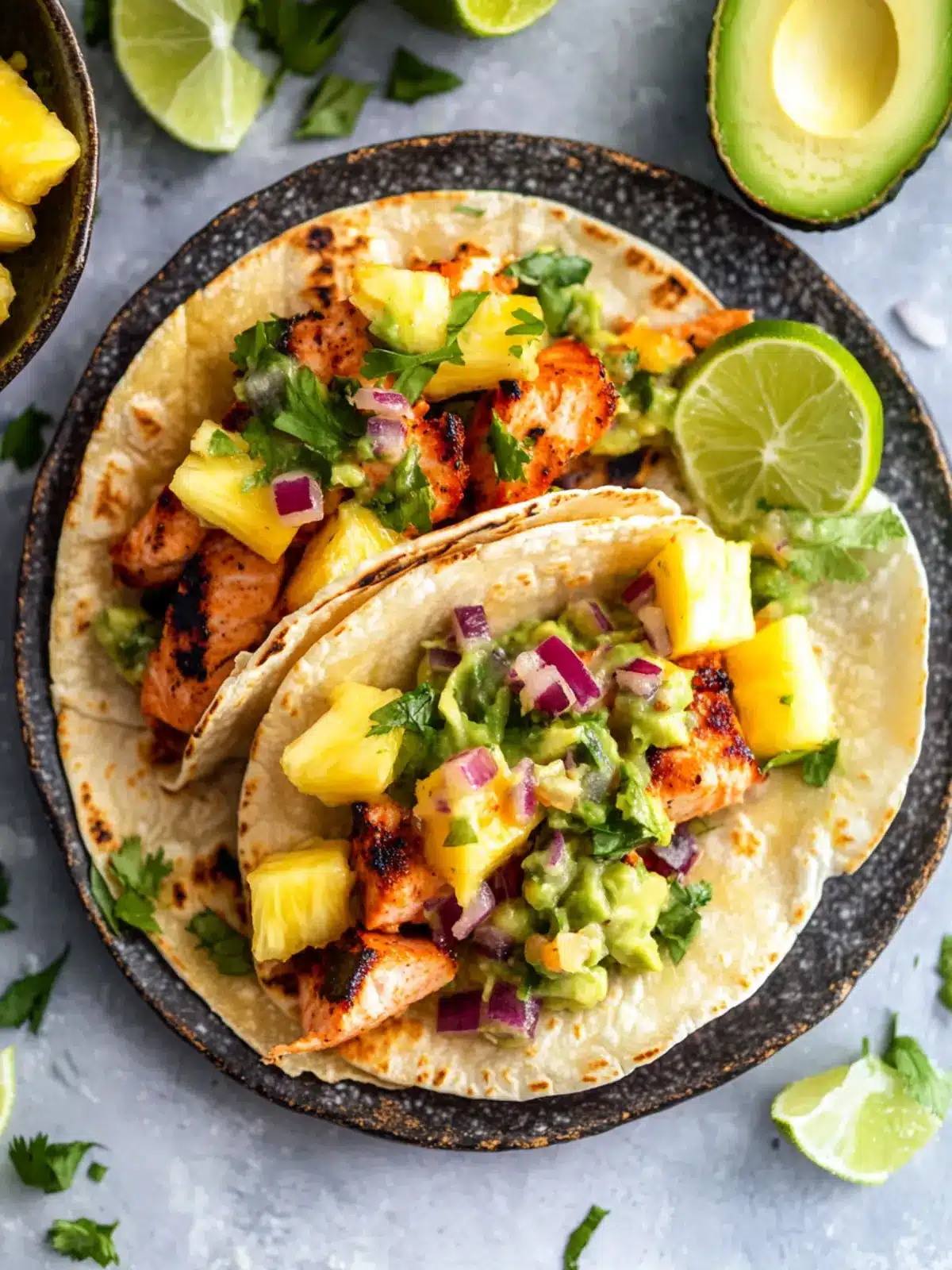 Savory Salmon Tacos with Refreshing Pineapple Avocado Salsa 4 Salmon Tacos & Pineapple Avocado Salsa