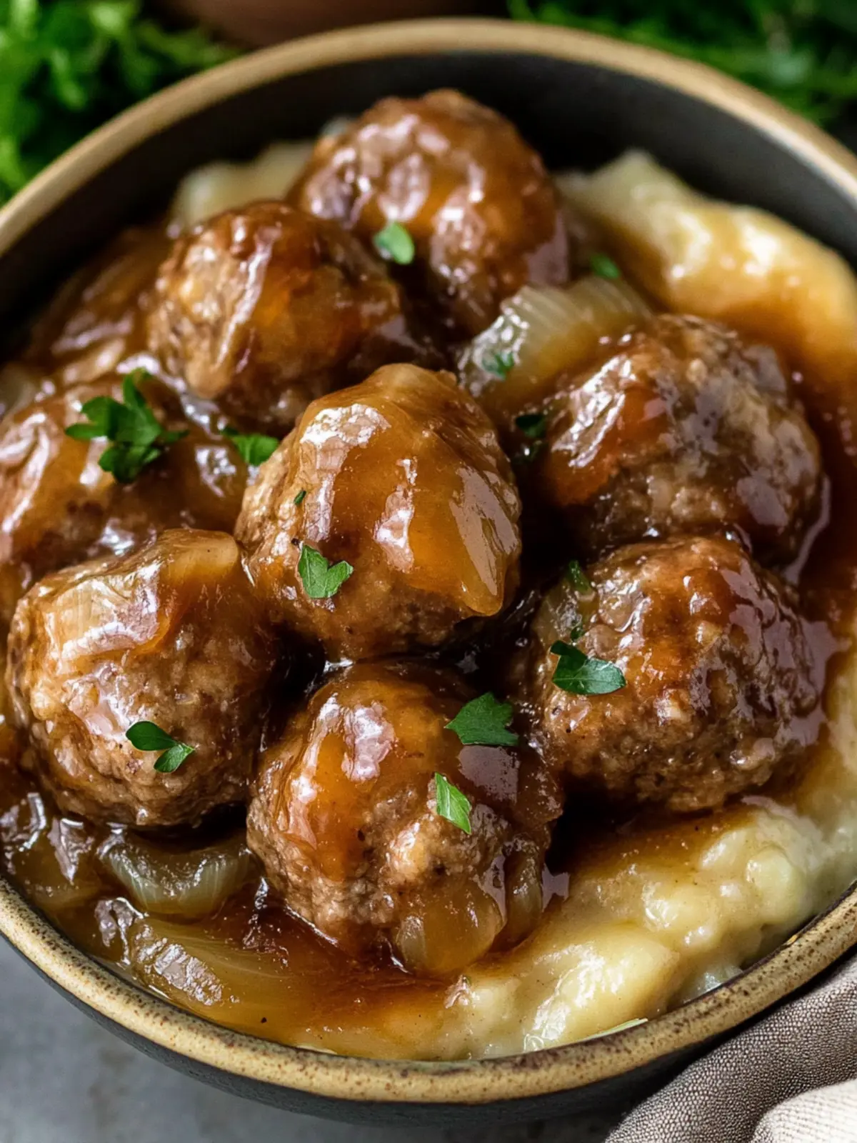 Melt-in-Your-Mouth Crock Pot French Onion Meatballs 4 Crock Pot French Onion Meatballs