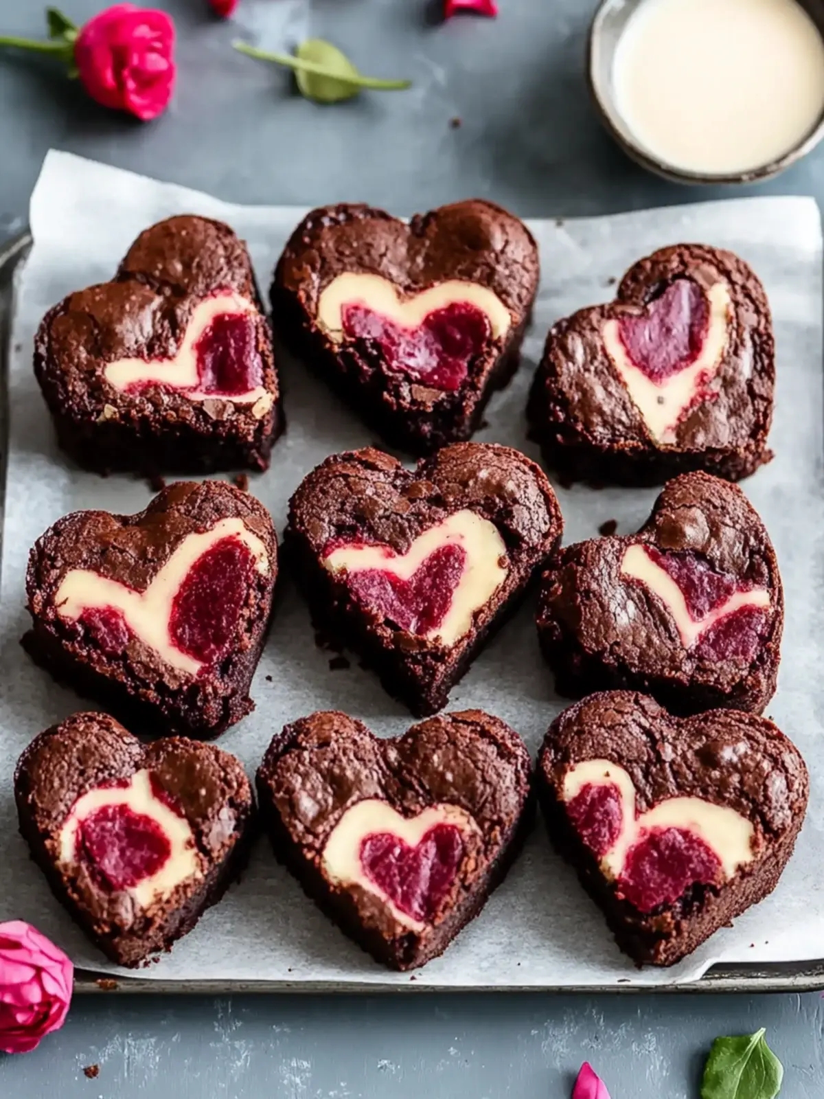 Heart Shaped Brownies with Raspberry Swirl – Love in Every Bite 3 Heart Shaped Brownies