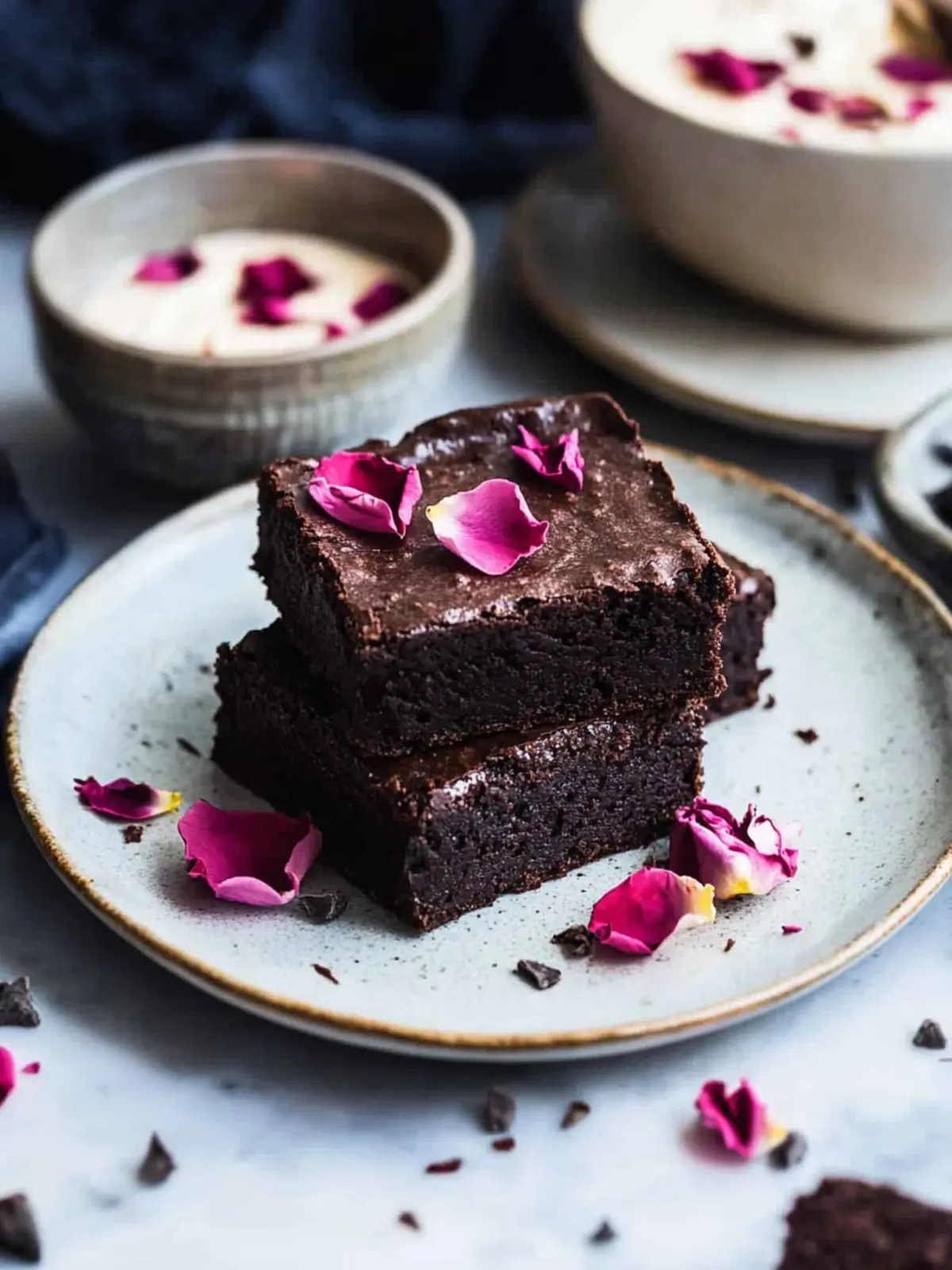 Delicious Grey Brownies with Rose Petals for Sweet Romance 3 Grey Brownies with Rose Petals