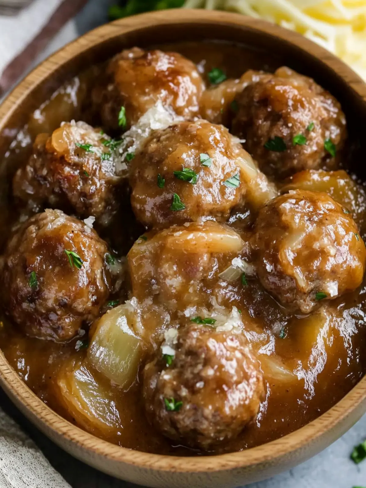 Melt-in-Your-Mouth Crock Pot French Onion Meatballs 3 Crock Pot French Onion Meatballs