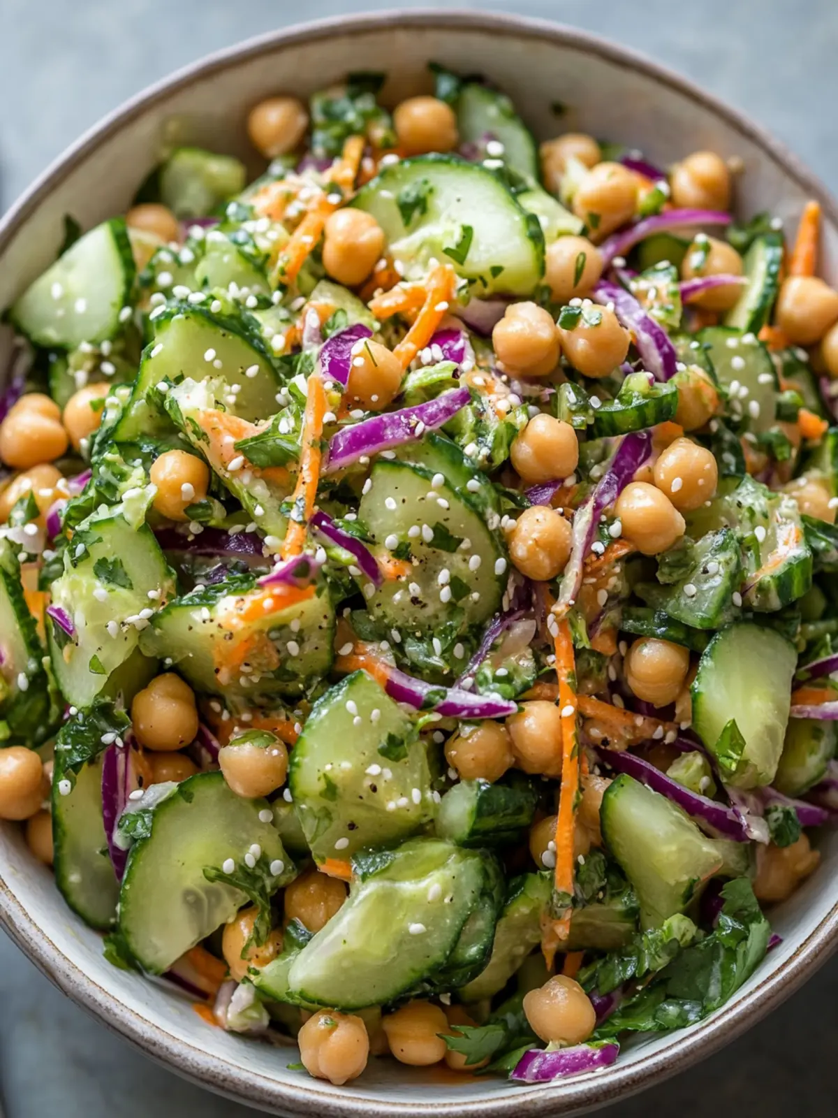 Crispy Cucumber and Chickpea Slaw with Flavorful Sesame Dressing 4 Cucumber and Chickpea Slaw