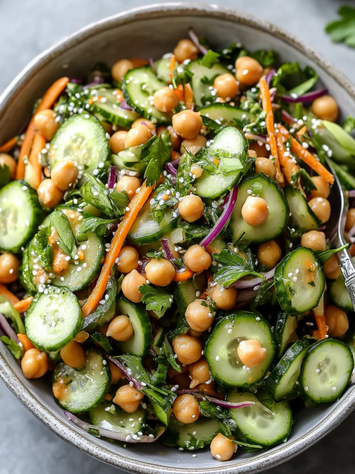 Crispy Cucumber and Chickpea Slaw with Flavorful Sesame Dressing 3 Cucumber and Chickpea Slaw