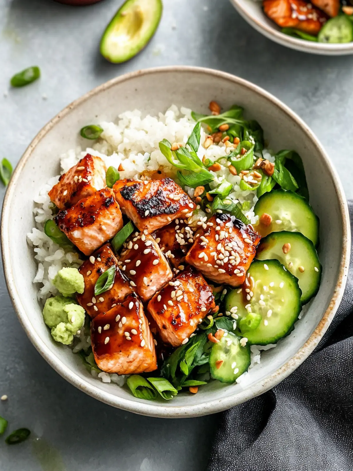 Sweet and Spicy Honey Sriracha Salmon Bowls to Love 2 Honey Sriracha Salmon Bowls