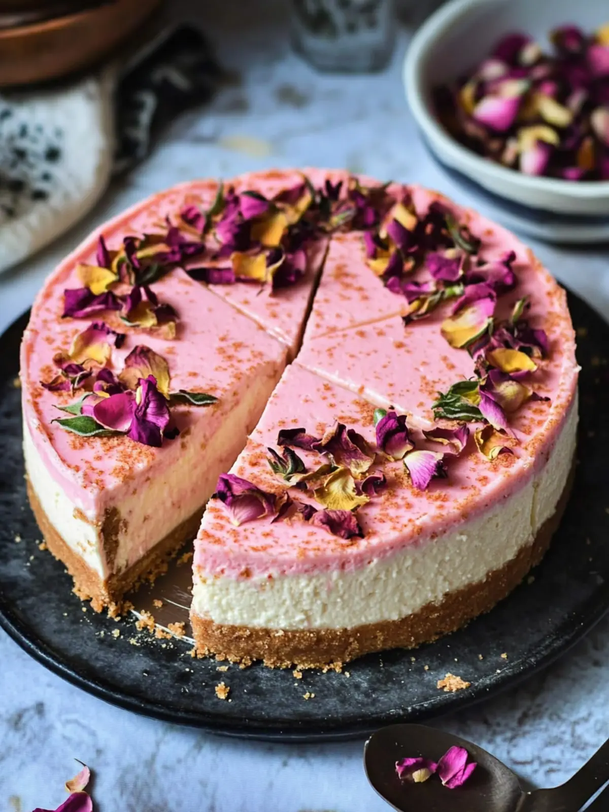 Eggless Baked Rose Cheesecake: A Floral Dream Dessert to Savor 5 Eggless Baked Rose Cheesecake