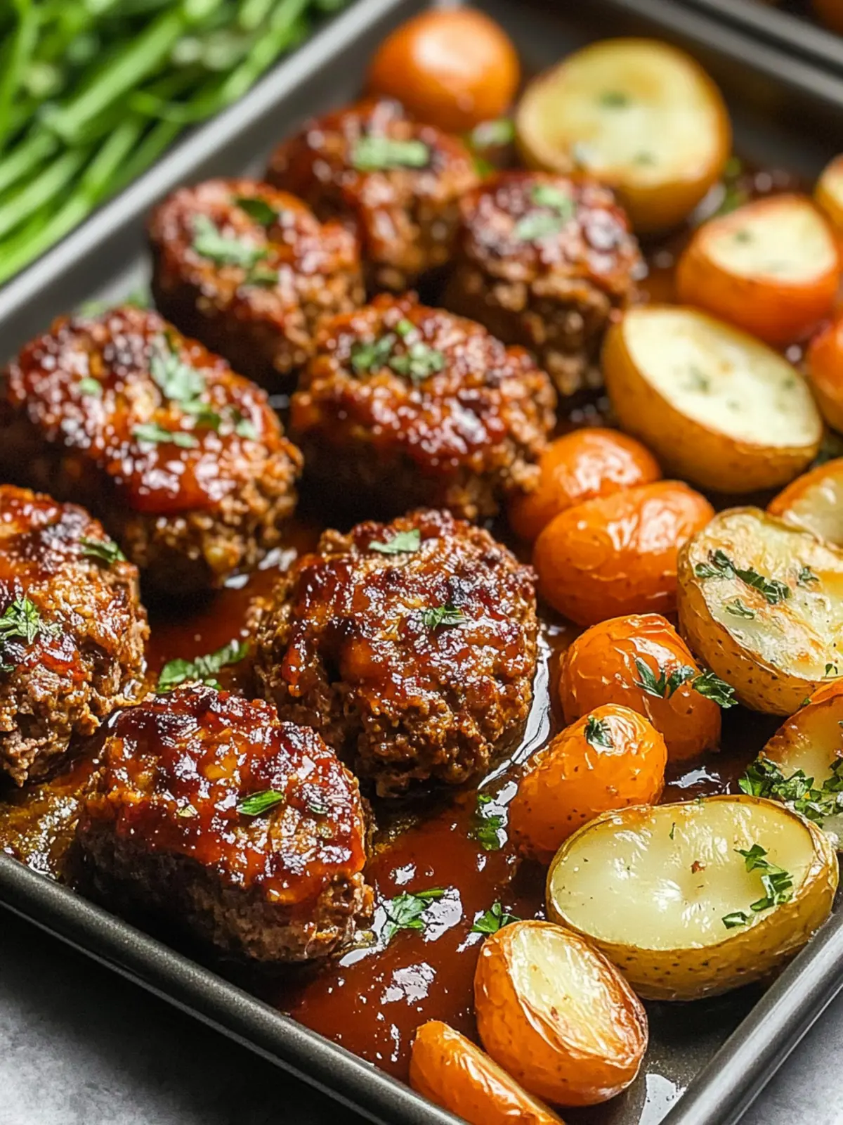 Savory Sheet Pan Mini Meatloaf with Crispy Roasted Potatoes 3 Sheet Pan Mini Meatloaf