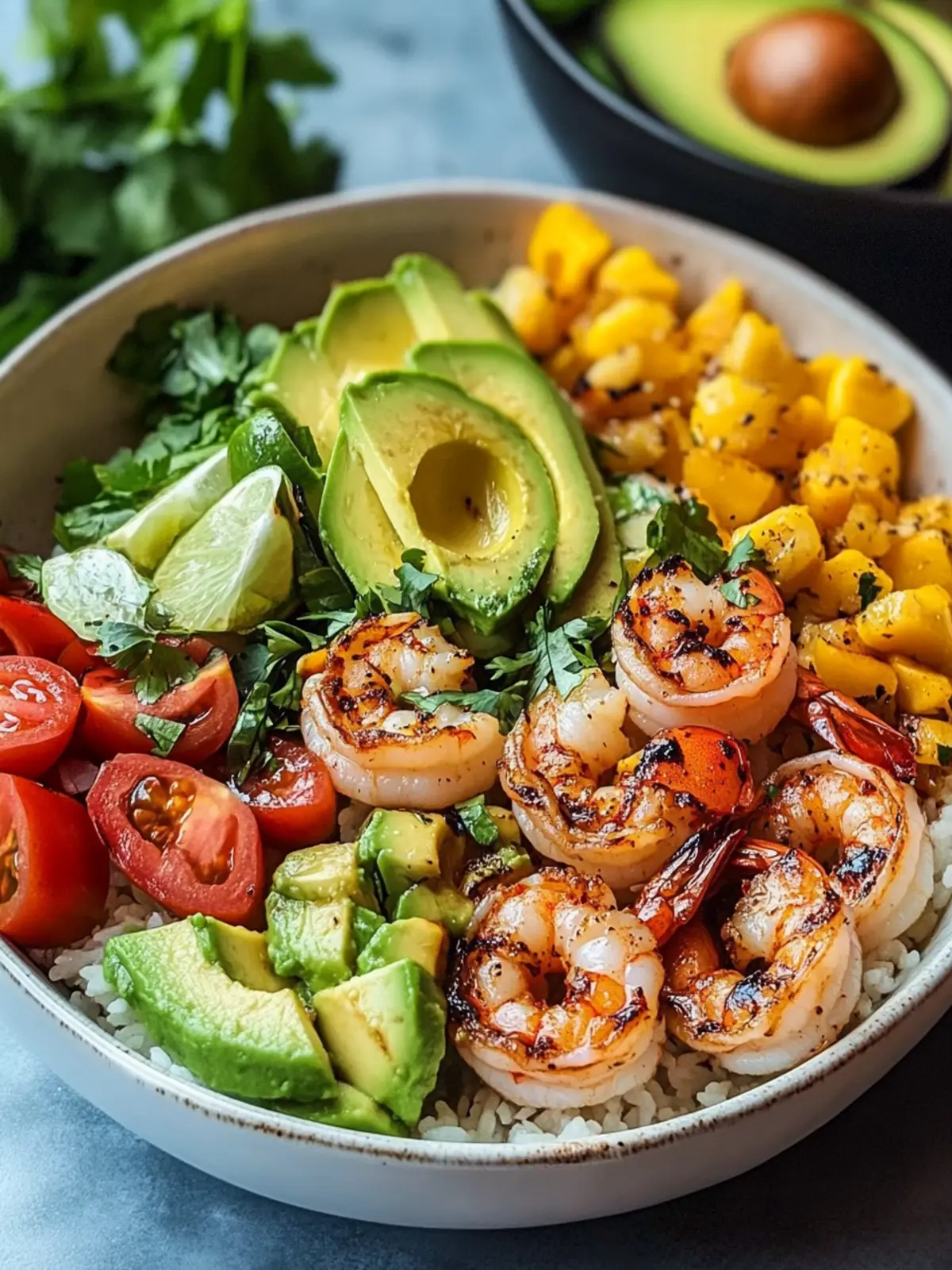 Tropical Shrimp and Avocado Bowls with Zesty Mango Salsa 3 Shrimp and Avocado Bowls