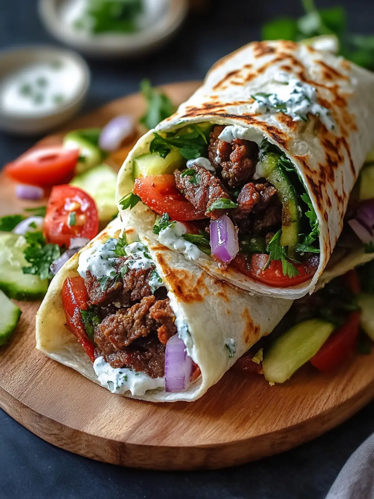 Greek Beef Wraps with Creamy Garlic Sauce – Your Quick Dinner Fix 4 Greek Beef Wraps