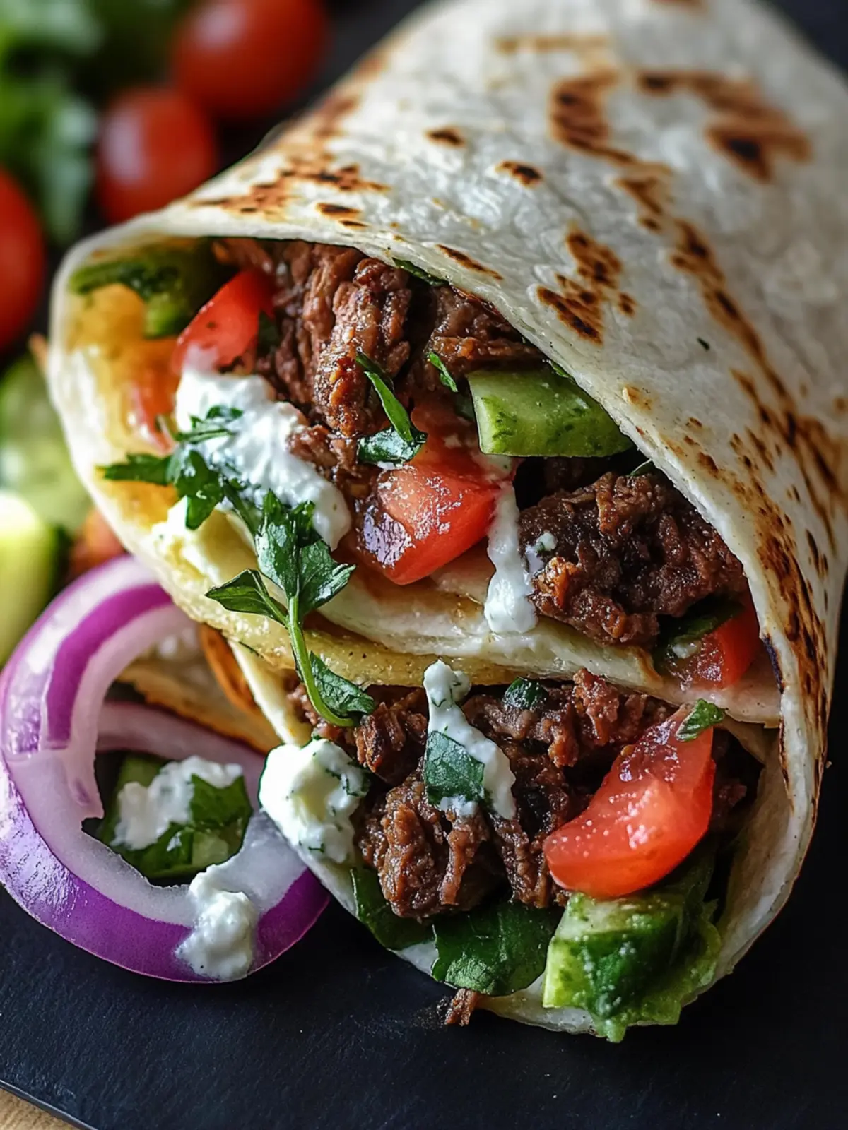 Greek Beef Wraps with Creamy Garlic Sauce – Your Quick Dinner Fix 2 Greek Beef Wraps