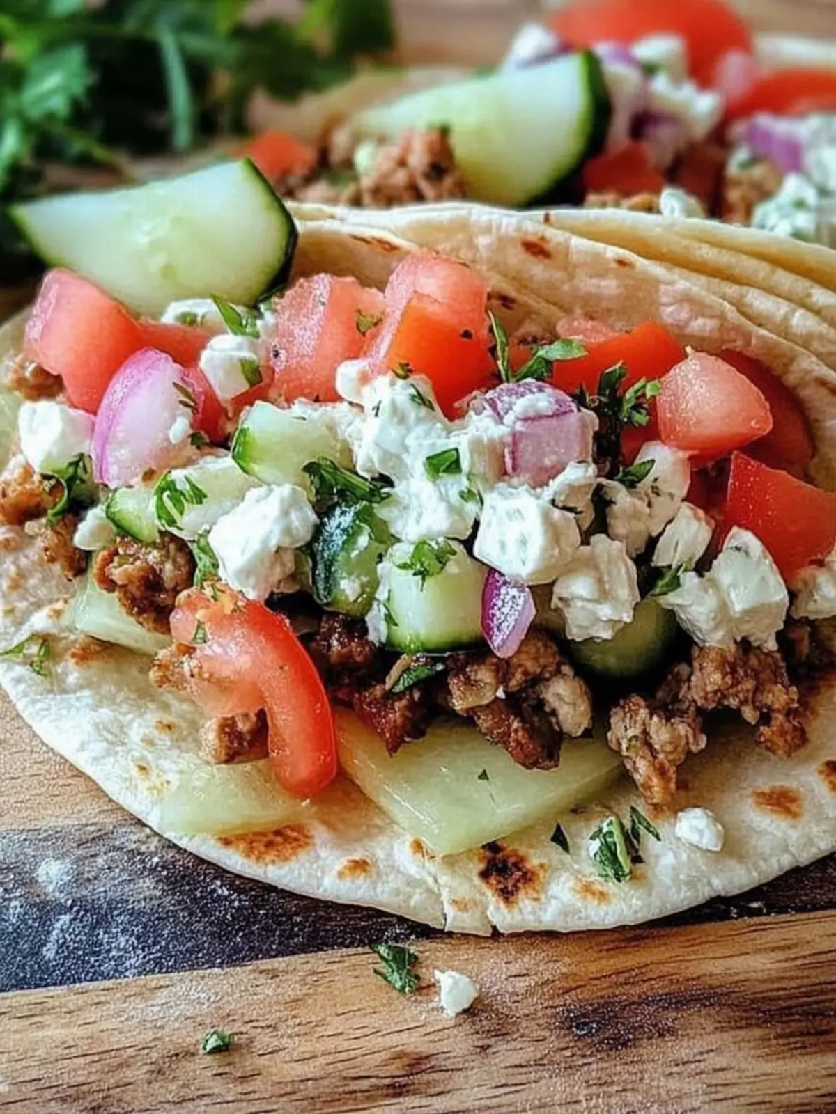 Delicious Greek Tacos with Fresh Cucumber Tomato Relish 3 Greek Tacos