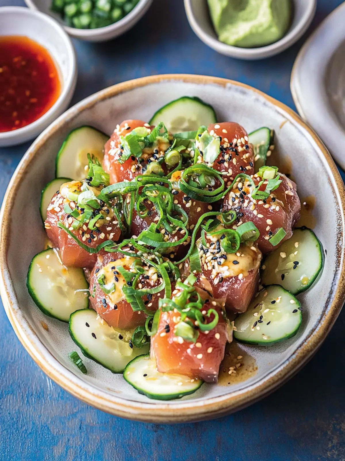 Savory Ahi Tuna Poke Bites with Spicy Sriracha Mayo 3 Ahi Tuna Poke