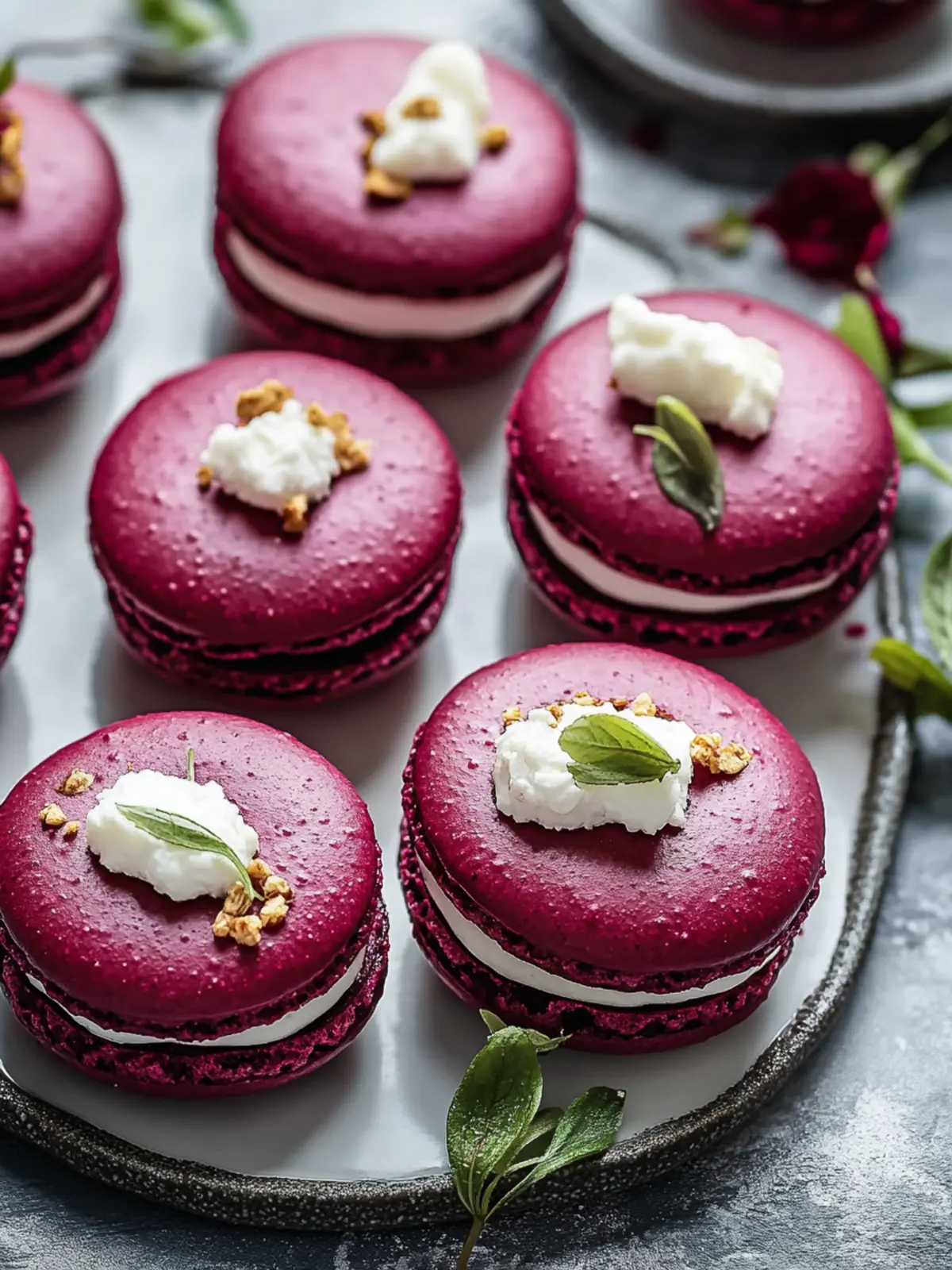 Elevate Your Snacks with Beet Macarons and Goat Cheese Delight 2 Beet Macarons with Goat Cheese
