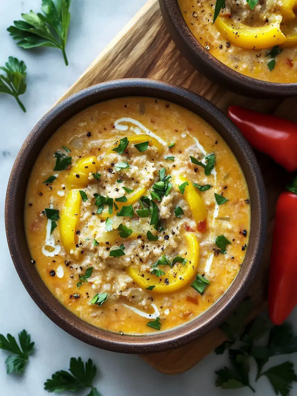 Savory Stuffed Banana Peppers Soup - One-Pot Comfort Bliss 2 Stuffed Banana Peppers Soup