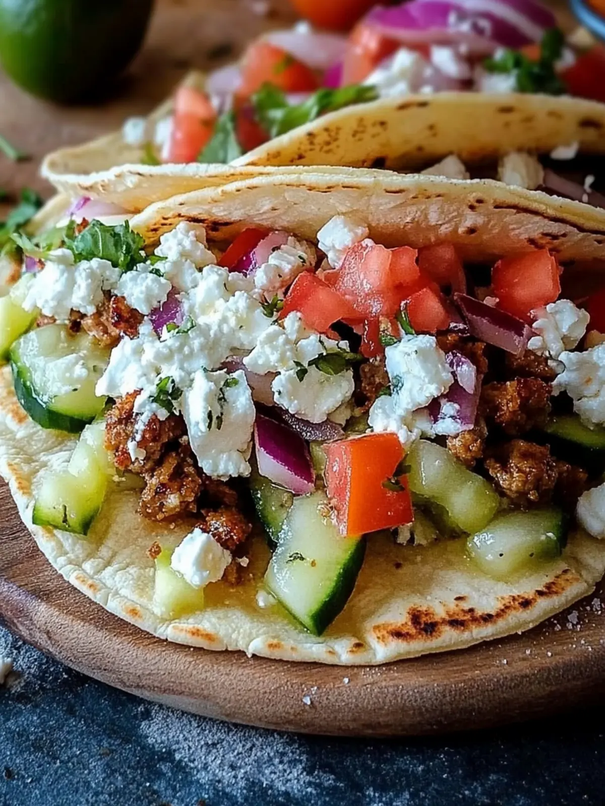 Delicious Greek Tacos with Fresh Cucumber Tomato Relish 5 Greek Tacos