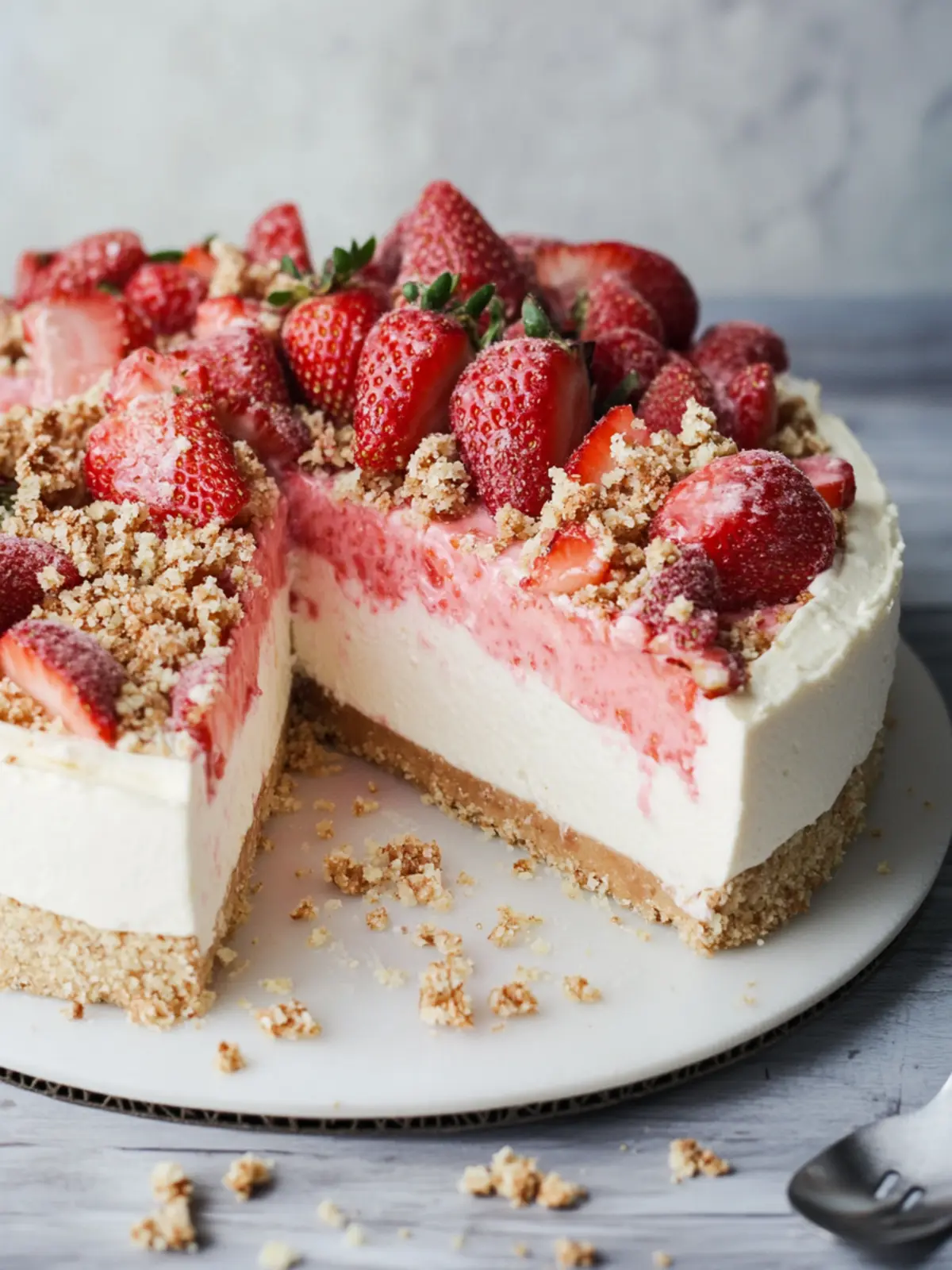 Irresistible Strawberry Crunch Cheesecake That's No-Bake Magic 3 Strawberry Crunch Cheesecake