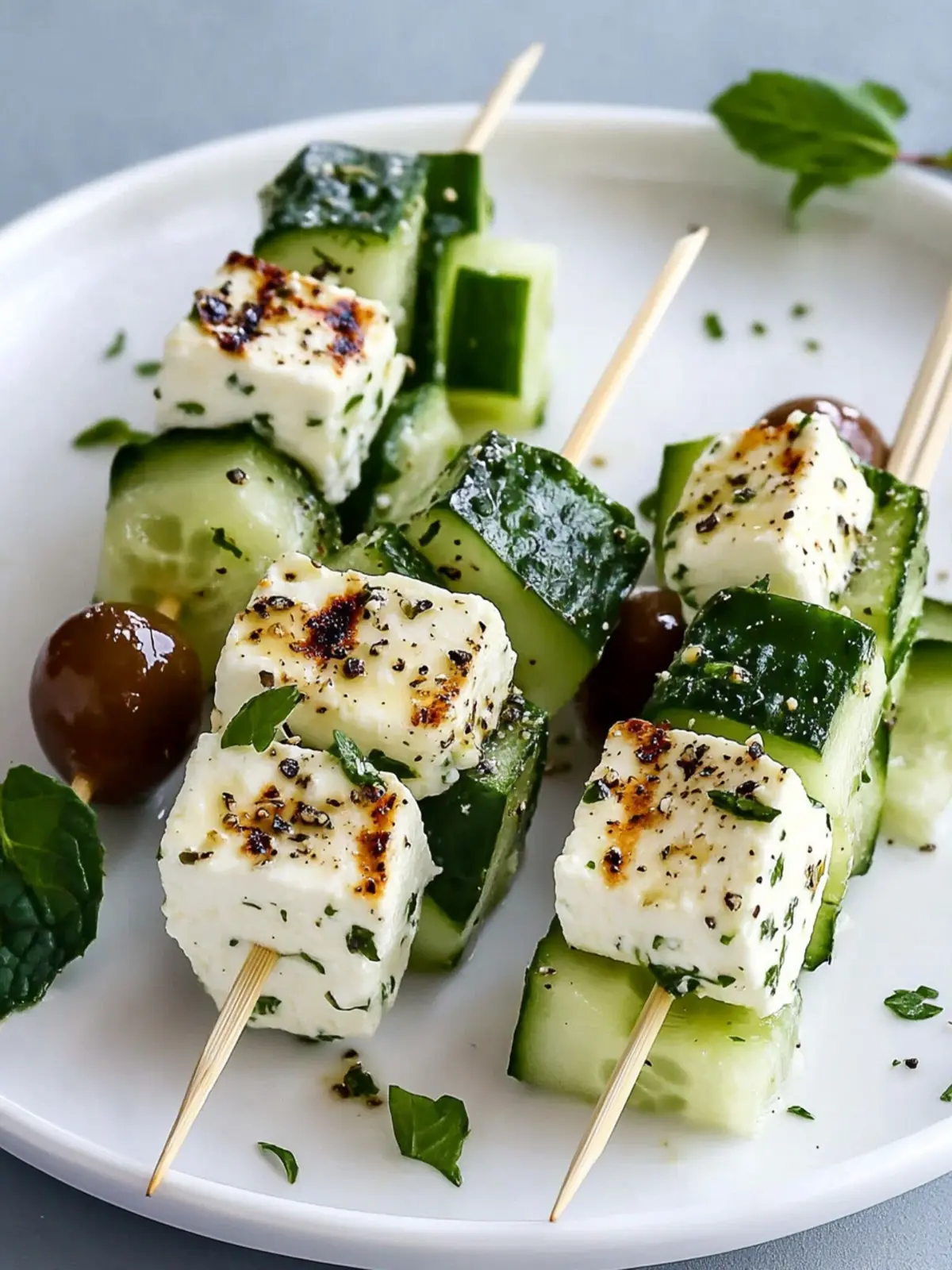 Delicious Feta Skewers with Cucumber for Effortless Snacking 4 Feta skewers with cucumber
