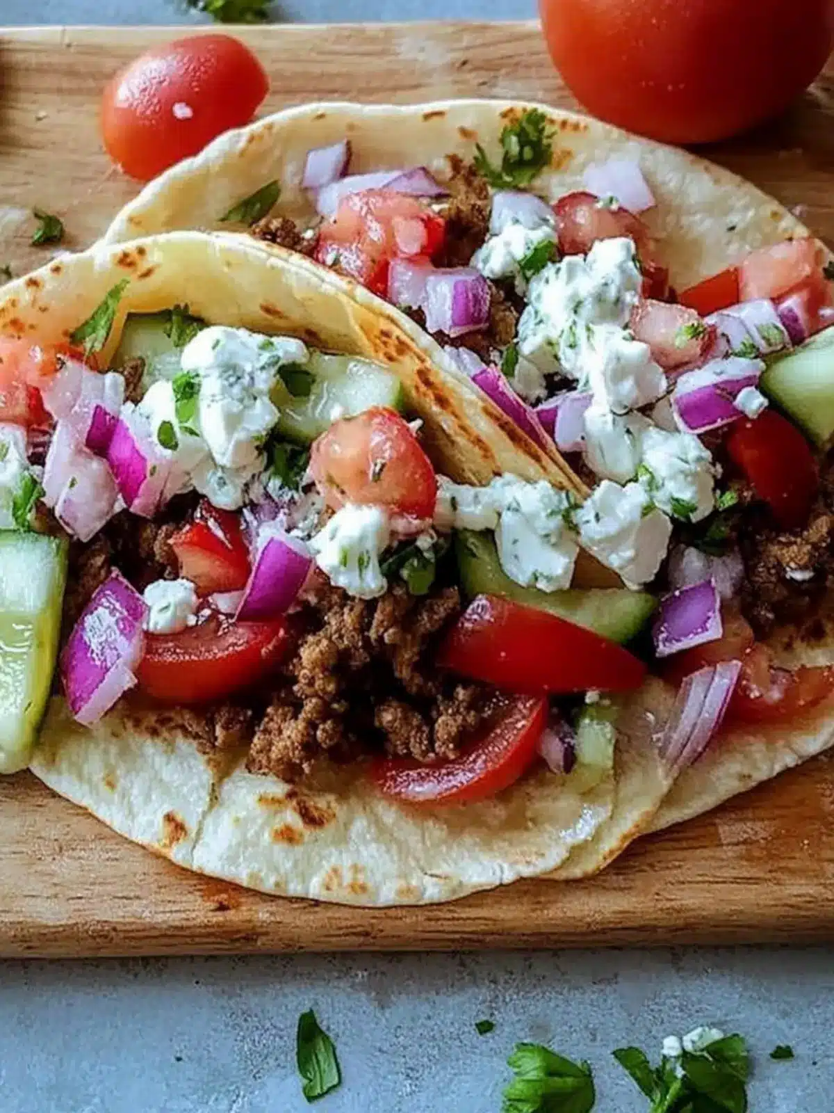 Delicious Greek Tacos with Fresh Cucumber Tomato Relish 4 Greek Tacos
